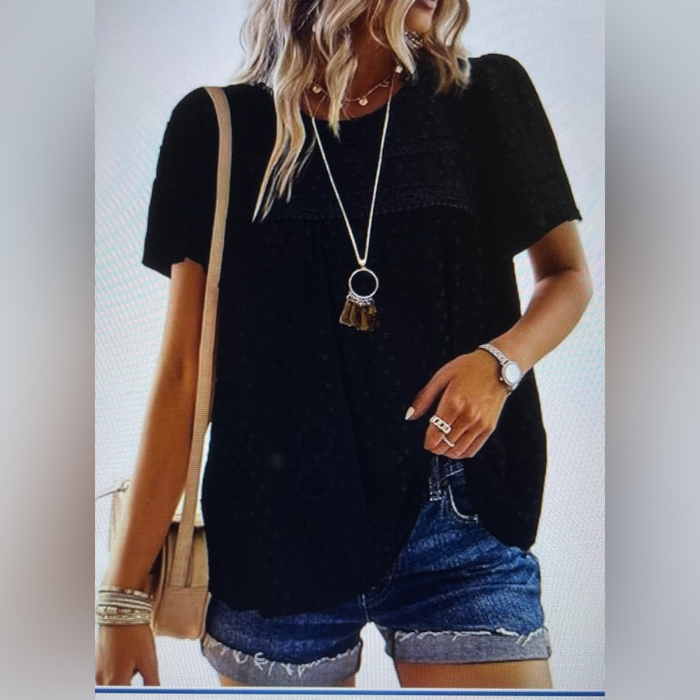 NWT Swiss Dot Black Short Sleeve Top